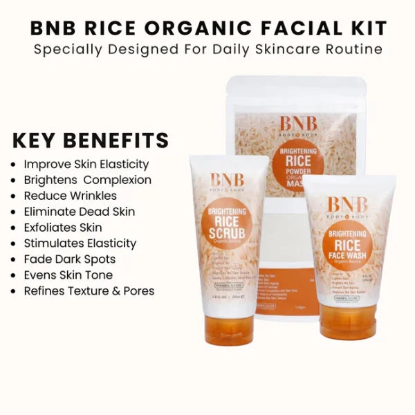 Bnb Whitening Rice Organic Glow Kit | Organic Rice Facial Skin Care Kit, Brightening Face Scrub (without Box)